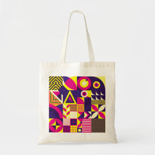Bolsa Tote Pop art, formas geométricas coloridas.