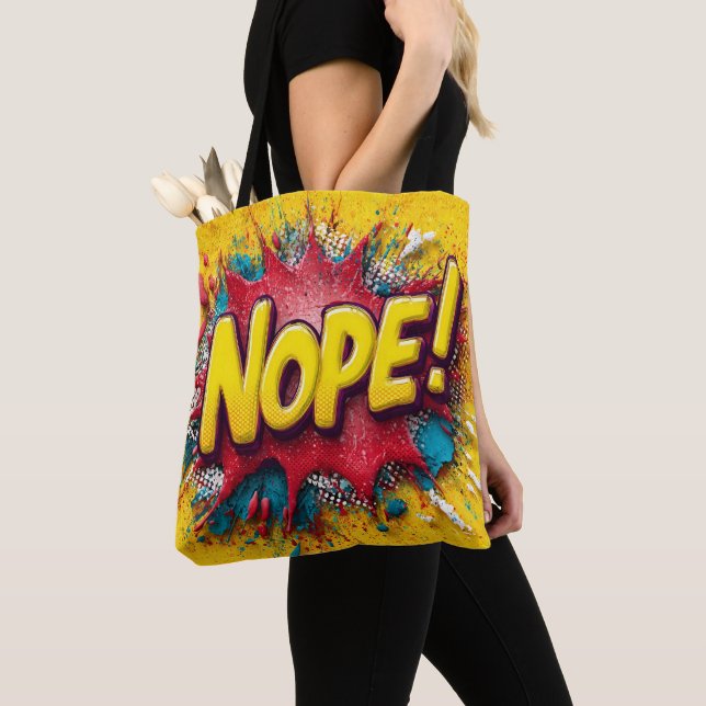 Bolsa Tote Pop Art Illustration with Bold Yellow 'NOPE (Close Up)