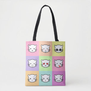 Bolsa Tote Pop Art Kawaii Cat Emoji Mix