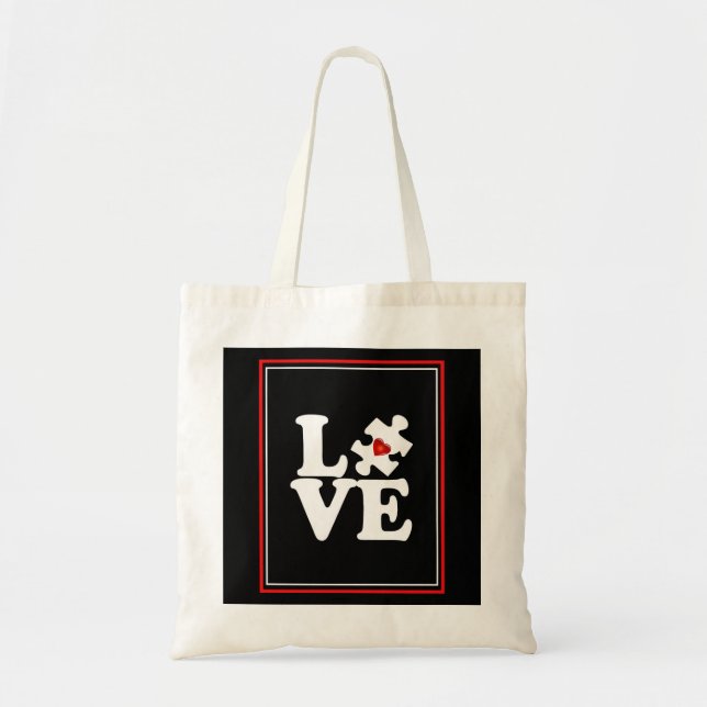 Bolsa Tote Pop Art LOVE Autismo Quebra-cabeça Piece (Frente)