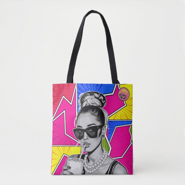 Bolsa Tote Pop Art Retrô Mulher Fashion Preto e Branco  (Frente)