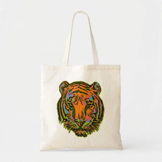 Bolsa Tote Pop Art TIGER HEAD + seu backgr. & ideias (Frente)