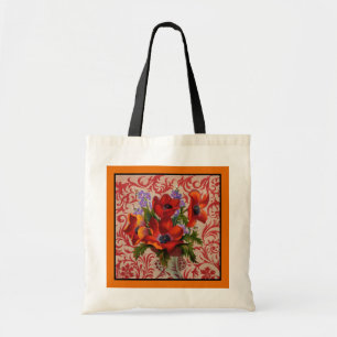 Bolsa Tote Poppies com um Saco de Toque de Borda Laranja