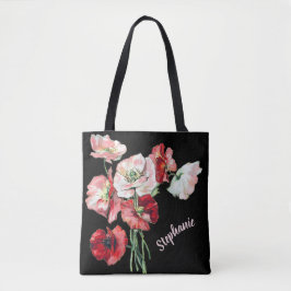 Bolsa Tote Poppies de Arte de Aquarela com Nome Cursivo Elega
