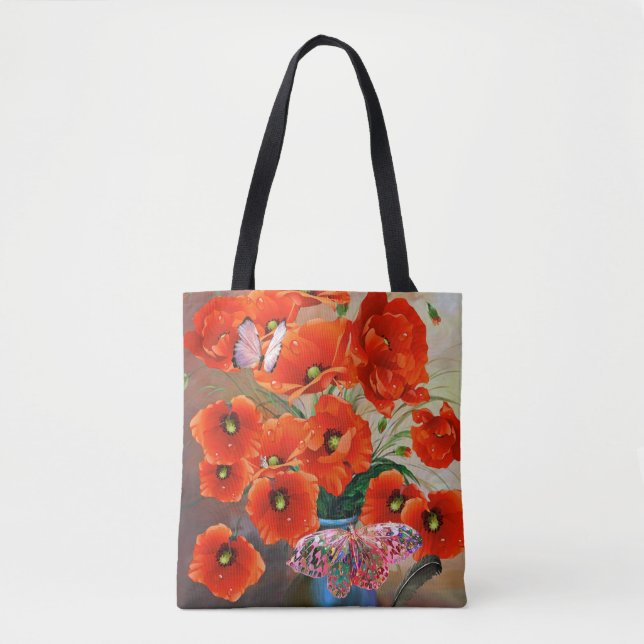 Bolsa Tote Poppies e Borboletas (Frente)