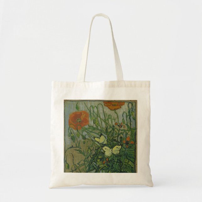 Bolsa Tote Poppies e Borboletas por Vincent Van Gogh (Frente)