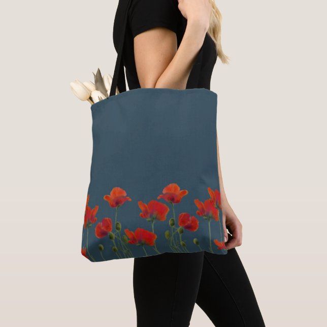 Bolsa Tote Poppies em Teal (Close Up)