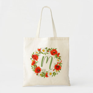 Bolsa Tote Poppies personalizados Daisies Monogramas Flor Wre