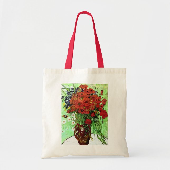 Bolsa Tote Poppies Vermelhos e Daisies Van Gogh Belas Artes (Frente)