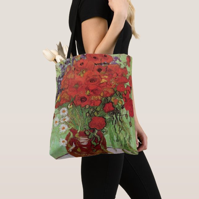 Bolsa Tote Poppies vermelhos e margaridas por Vincent Van Gog (Close Up)