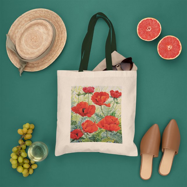 Bolsa Tote Poppies Vermelhos Grandes (Criador carregado)