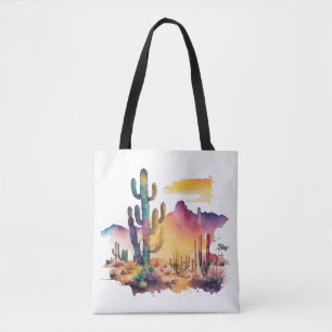 Bolsa Tote pôr do sol do deserto com aquarela mexicana