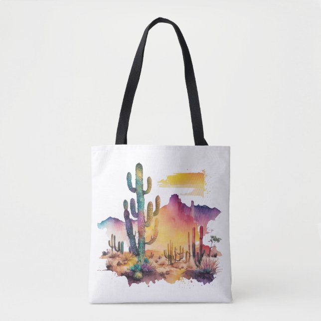 Bolsa Tote pôr do sol do deserto com aquarela mexicana (Frente)