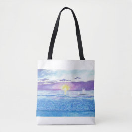 Bolsa Tote Por do sol do oceano com o saco da aguarela das