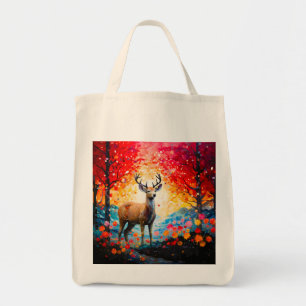 Bolsa Tote Pôr do Sol Dourado Floral Floresta de Outono Veado