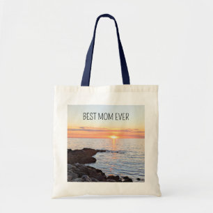 Bolsa Tote Pôr do sol e foto do oceano Melhor mãe de todos os