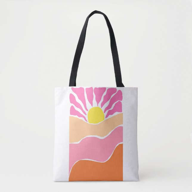 Bolsa Tote Pôr do sol laranja e rosa pálido Boho  (Frente)