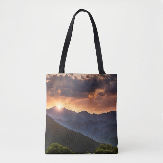 Bolsa Tote Pôr do sol lindo sobre as montanhas (Frente)