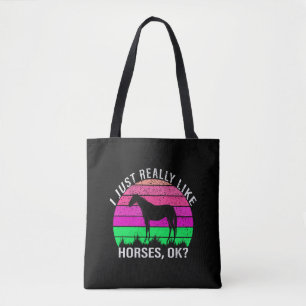 Bolsa Tote Pôr do Sol Neon Eu Realmente Gosto de Cavalos   