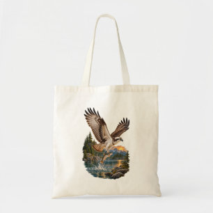 Bolsa Tote Pôr do sol no lago da montanha de pesca de águia-p
