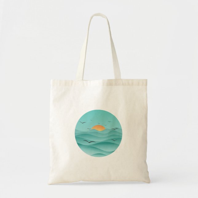 Bolsa Tote pôr do sol no saco clássico de tote do mar (Frente)