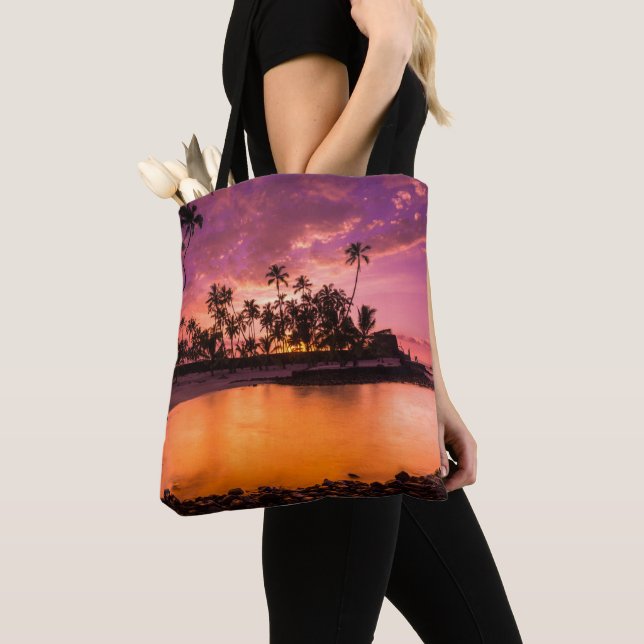 Bolsa Tote Pôr do sol rosa da praia do Havaí (Close Up)