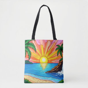 Bolsa Tote Pôr do Sol Tropical de Vidro Manchado