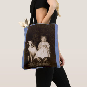 Bolsa Tote por volta de 1910 pitbull e bebê RPPC