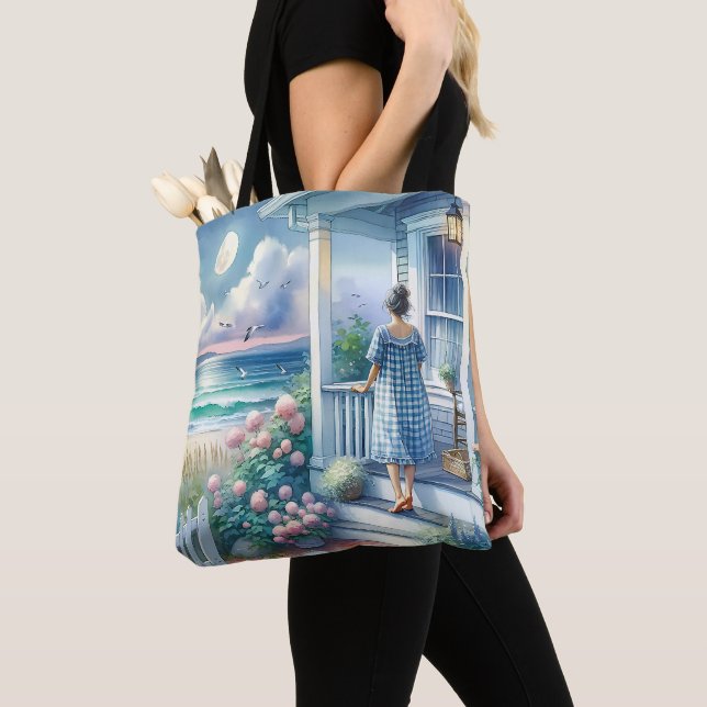 Bolsa Tote Porch de Algodão Ligado pelo Mar (Close Up)