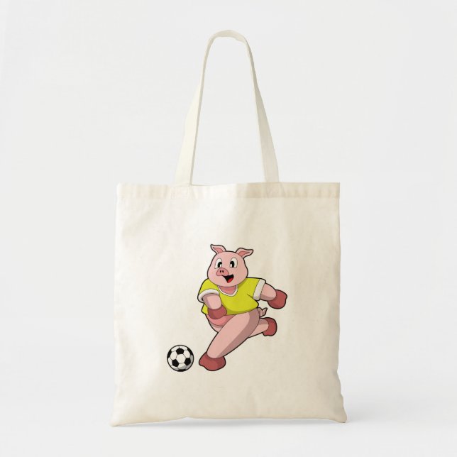 Bolsa Tote Porco como jogador de futebol com futebol (Frente)