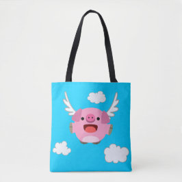 Bolsa Tote Porco de Cartoon de Voo Bonito