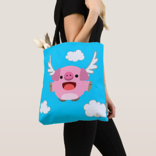 Bolsa Tote Porco de Cartoon de Voo Bonito