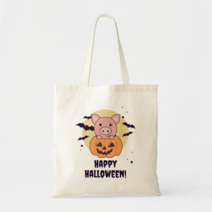 Bolsa Tote Porco Em Pumpkin Porcos Felizes De Dia das Bruxas