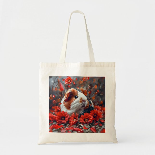 Bolsa Tote Porco-guineense entre Flores Vermelhas (Frente)