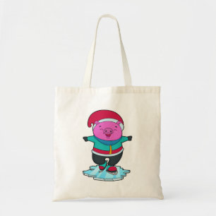 Bolsa Tote Porco na patinação de gelo com skates de gelo e ch
