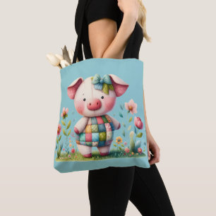 Bolsa Tote Porco Patchwork Caprichoso em Jardim Floral