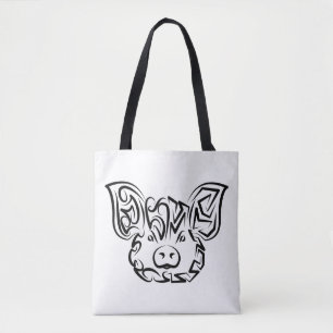 Bolsa Tote Porco Tribal Negro e Branco