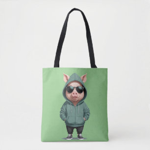 Bolsa Tote Porco Vestindo Hoodie Engraçado Caráter Animal Leg