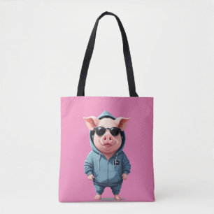 Bolsa Tote Porco Vestindo Hoodie Engraçado Caráter Animal Leg