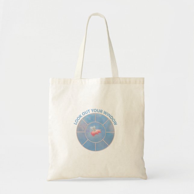 Bolsa Tote Porco Voador Olhe Pela Sua Janela (Frente)
