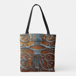 Bolsa Tote Porta funky de madeira marrom prateada