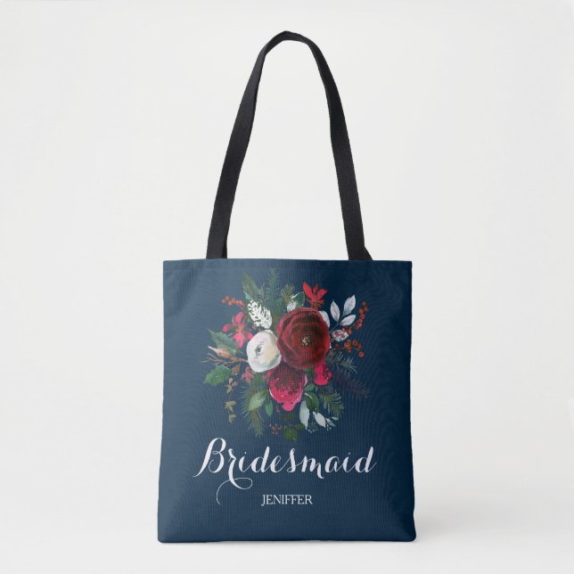 Bolsa Tote Porta-vozes de casamento do buquê vermelho-marinho (Frente)