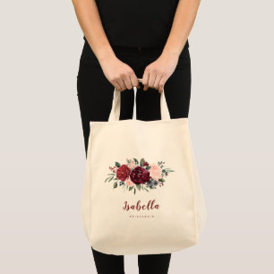 Bolsa Tote Porta-vozes florais personalizadas burgundy
