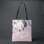 Bolsa Tote Porta-vozes romântica personalizada<br><div class="desc">Floral botânico de aquarela e verde em rosa-pinto-suave,  verde e marinho,  com roteiro de damas de honra e nome personalizado no verso,  elegante e romântico,  presentes personalizados de excelente para madrinha.</div>