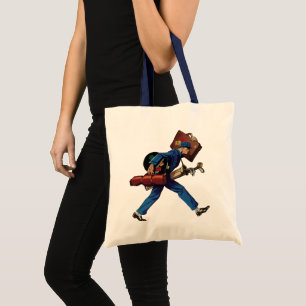 Bolsa Tote Porteiro vintage em uniforme, mala e taco de golfe