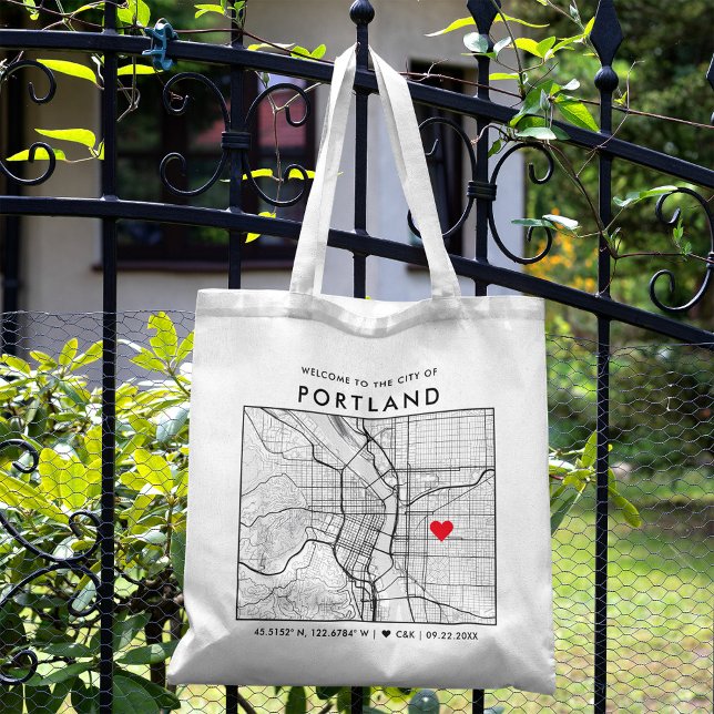 Bolsa Tote Portland Love Locator | Boas-vindas ao Casamento d (Criador carregado)
