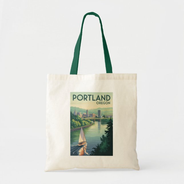Bolsa Tote Portland Oregon Skyline Viagem Art Vintage (Frente)