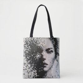 Bolsa Tote Portrait pixelisé en nuances de gris poétiques
