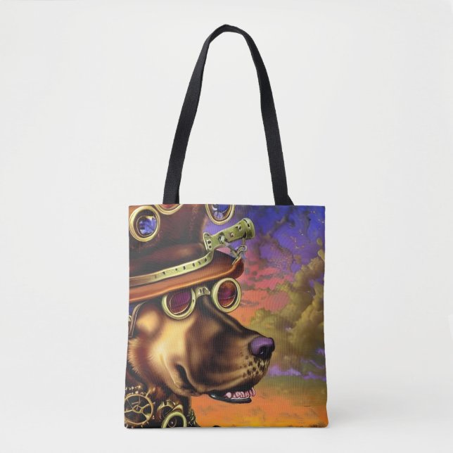 Bolsa Tote Portrato de Cachorro Steampunk (Frente)