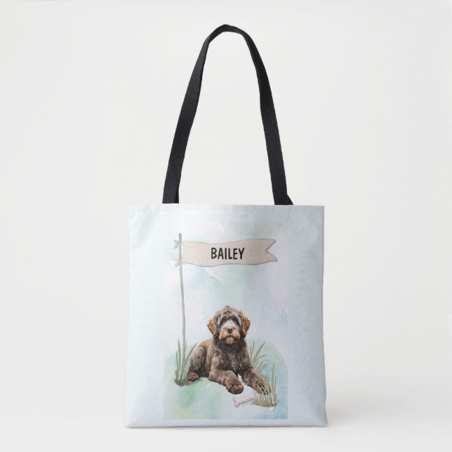 Bolsa Tote Portuguese Water Dog Watercolor Personalized Dog (Frente)